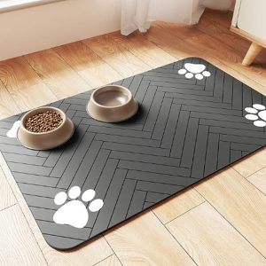 Pet Feeding Mat-Absorbent Pet Placemat for Food and Water Bowl, with Waterproof Rubber Backing, Quick Dry Water Dispenser Mat for Dog and Cat (20"x12", Striped Dark Gray)