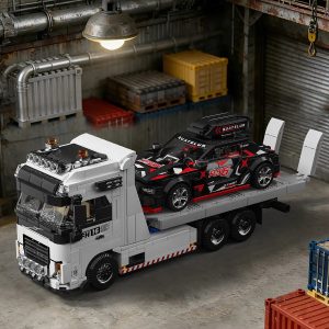 Travel Car Tow Truck Building Block Set, Driveable Vehicle Series Flatbed Tractor Trailer, Creative Model Desktop Toy, DIY Assembly Gift, Model Car Kit, Building Sets