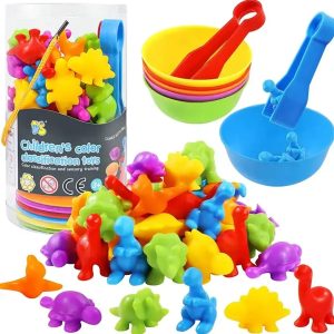 Dinosaur Counting Toy Matching Game with Sorting Bowl, Colorful Math & Color Education Activity, Stem Concept, Kids Sensory Play (colors Random)