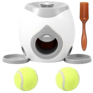 Dog Ball Launcher Interactive Puppy Ball Thrower Machine with Automatic Treat Dispenser Fun Dog Training Toys for Indoor Outdoor