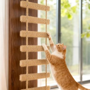 Cat Climbing Tree Tower with Wall Bridge - 100cm Full Sisal Ladder, Wood Pet Furniture & Hemp Rope Shelves, Multi-Level Cat Play Area