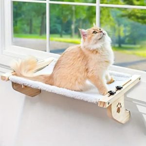Adjustable Cat'S Air View Platform, This Window Sill Cat Hammock Is Made of Solid Wood, Super Sturdy And Plush, Allowing for Comfortable Viewing of The Cat. Fall in Love with Home Life! Suitable for Window Sills, Bedsides, Drawers And Cabinets
