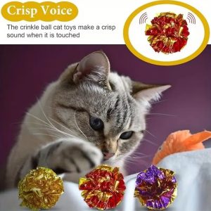Random Color Polyester Film Cat Crinkle Balls Toys, 10pcs Colorful Cat Balls Lightweight Chew And Chase Play Cat Polyester Film Crinkle Balls Cat Toys