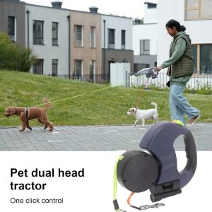 3M Pet Dual Lead Leash ABS Reflective Safe Anti-slip Dual Pet Training Dog Leash for 2 Dogs UK NEW One-Handed Brake Pause Lock Retractable 3M Rope